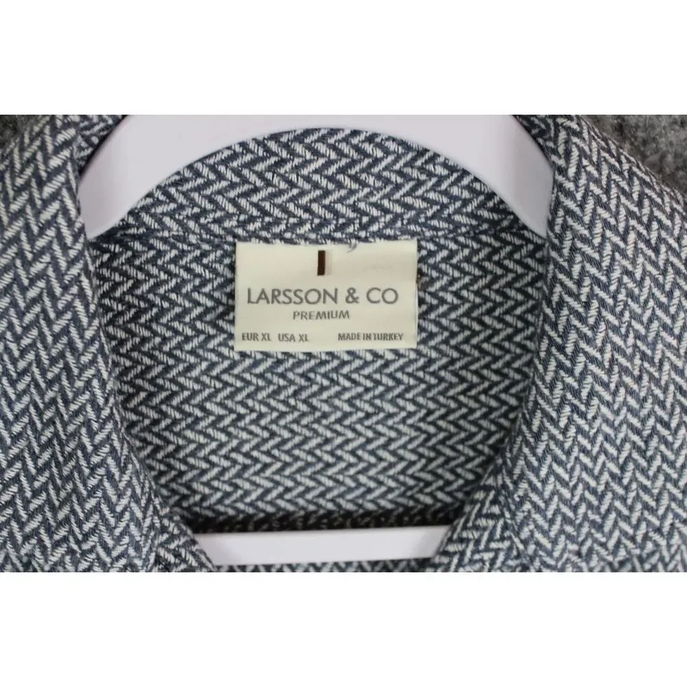 Larsson & Co Premium Men's Textured Herringbone Weave Shirt Blue‎ Size XL